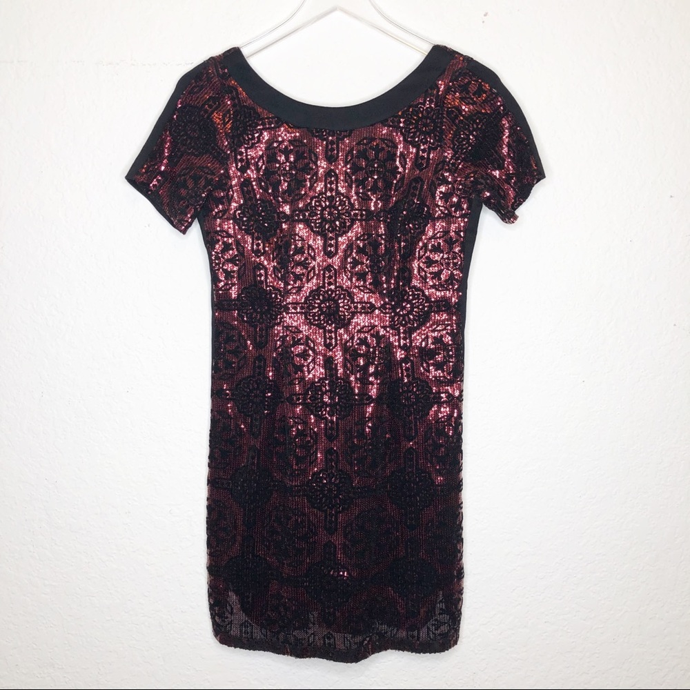 Tracy Reese | Red & Black Sequin Mini Dress Size 2